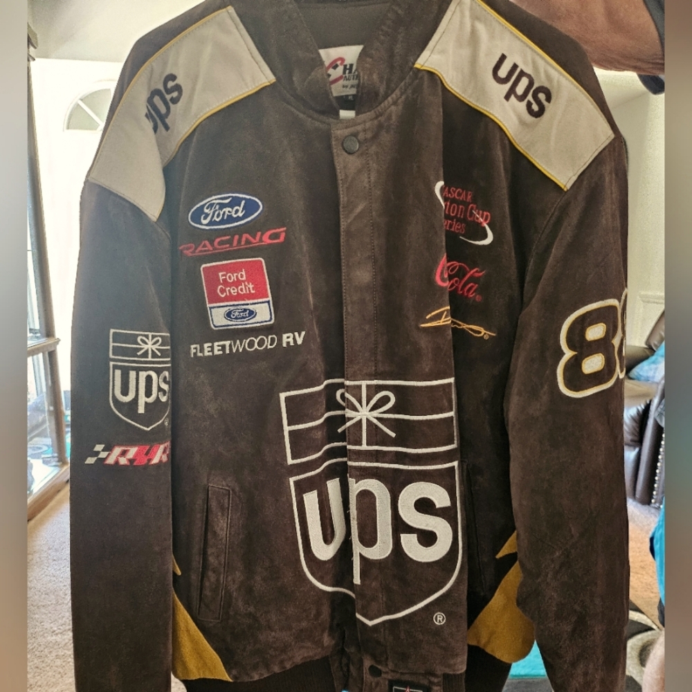 Chase Authentics Brown and Yellow Varsity Bomber Jacket Retired NASCAR